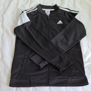Adidas Black and White Bomber Jacket with Classic Stripes
